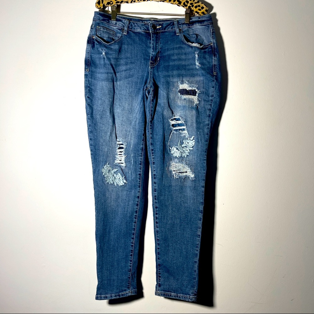 Lane Bryant Distressed Patchwork / Embroidered Ca… - image 1